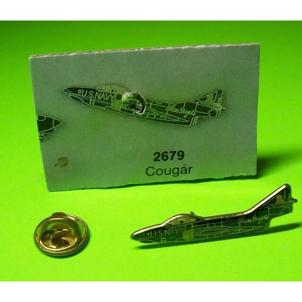 Cougar Blue Bugles Angels Enamel Badge Pinback Airplane US Navy Jet Plane 2679